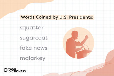President Silhouette Giving Speech With Words Coined by U.S. Presidents