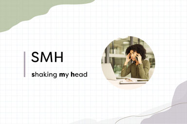 Frustrated businesswoman using a laptop with SMH definition